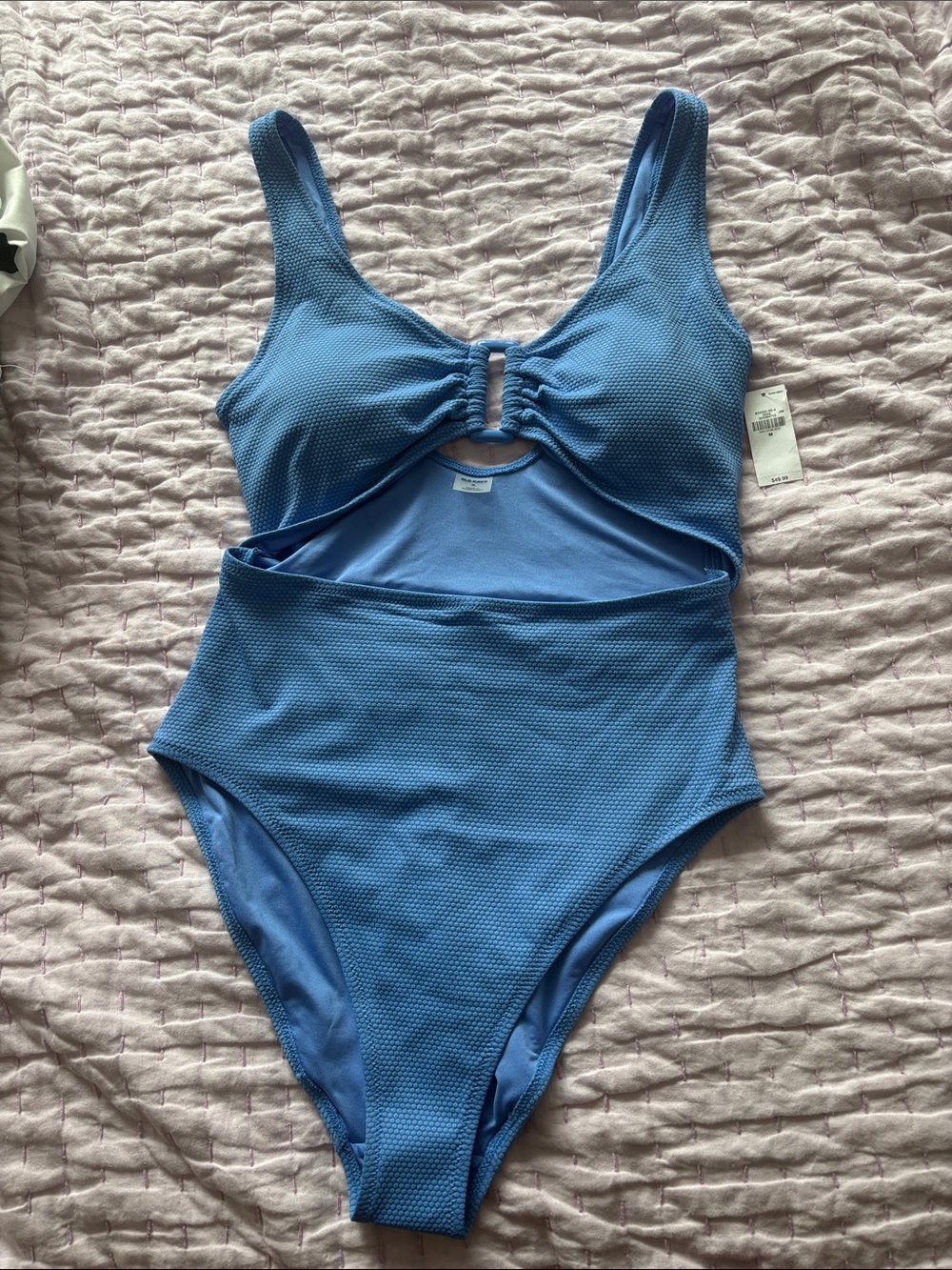 Womens One-Piece Swimsuit in Light Blue with Front Cutout